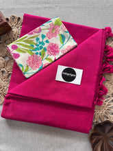 Pink Handloom Khadi Cotton Saree With Flower  Print Blouse
